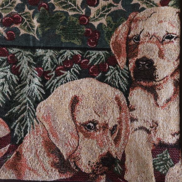 Goodwin Weavers Throw Blanket Dog Tapestry Green Christmas Cottage Vtg 44x65 USA - Picture 7 of 11